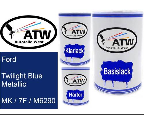 Ford, Twilight Blue Metallic, MK / 7F / M6290: 500ml Lackdose + 500ml Klarlack + 250ml Härter - Set, von ATW Autoteile West.